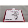 Image 2 : NECKLACE - 2 ROUND FACETED WHITE DIAMONDS IN STERLING SILVER CROSS DESIGNED SETTING - RETAIL ESTIMAT