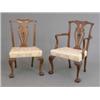 Image 1 : A set of ten George II design mahogany dining chairs (including two with arms), with pierced vase...