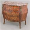 Image 1 : An early 20th century French kingwood bombe commode, with rouge marble top over three drawers, on...