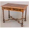 Image 1 : A William and Mary side table, with oyster veneered walnut top and two frieze drawers on barley t...