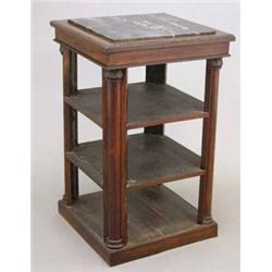 A Regency design rosewood bookcase, of square form with marble top and three open shelves with pi...