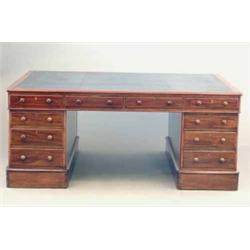 A good Victorian mahogany partners desk, with green skiver over an arrangement of drawers and doo...