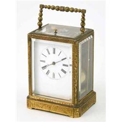 A good 19th century hour-repeating carriage clock, signed Bolviller a Paris, with enamelled dial...