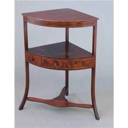 A mahogany bowfront corner washstand, with mid drawer and undershelf, 1ft 11ins...