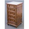 Image 1 : A 19th century French figured walnut bedside chest, of five drawers, fitted knob handles with whi...