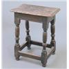 Image 1 : A 17th century oak joynt stool, on ring turned legs with uniting stretchers, 1ft 7ins...
