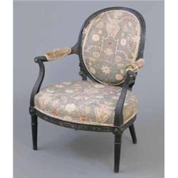 An 18th century Hepplewhite design open armchair, stamped B.Harmer with oval upholstered back, ar...