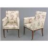 Image 1 : A pair of Edwardian mahogany tub chairs, of square form, upholstered in a material supplied by Se...