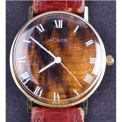 Vintage Jaeger Lecoultre 14 Kt Gold Manual Wind Wristwatch with Rare "Tiger Eye" Dial