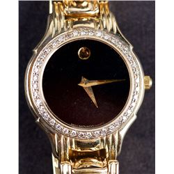 Iconic 18 Kt Gold Movado Museum with Quartz Movement and Diamond Bezel Watch