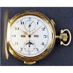 Unsigned 18 Kt Gold Antique Calendar & Moonphases Pocket Watch