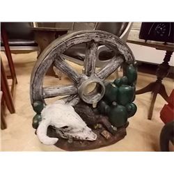YARD ORNAMENT - WAGON WHEEL & SKULL