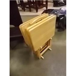 MAPLE WOOD T.V TABLES & STAND 4 TABLES  & 1 STAND& 1 EXTRA TABLE = 6 PC TTL