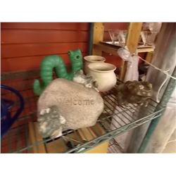 YARD ORNAMENTS - ASSORTED - INCLUDES WORM - WELCOME STONE - FROG AND MORE