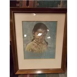 FRAMED PRINT - NATIVE CHILD - GIRL - 14" X 12" WID