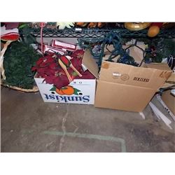 LARGE LOT - 2 BOXS, BASKET & SHELF LOT OF ASSORTED CHRISTMAS ITEMS