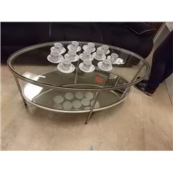 NEW OVAL METAL & GLASS MIRROR TOP COFFEE TABLE