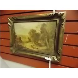VINTAGE FRAMED OIL  - ORNATE FRAME - FARM LANE
