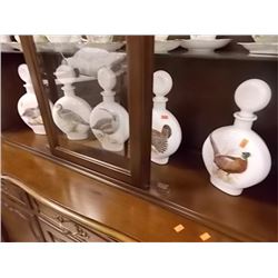 MILK GLASS BOTTLES WITH STOPPERS - HAND PAINTED 5 TTL