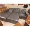 Image 3 : BONDED LEATHER SOFA - GREY - RECLINING HEAD RESTS WITH LARGE OTTOMAN - 3 PC TTL