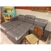 Image 4 : BONDED LEATHER SOFA - GREY - RECLINING HEAD RESTS WITH LARGE OTTOMAN - 3 PC TTL