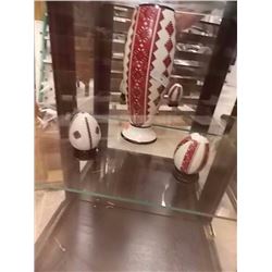 HAND PAINTED VASES & 2 COLECTIBLE EGGS