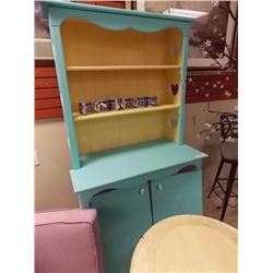 WOOD PANTRY CABINET - PAINTED BLUE - 2 DOORS NEED REATTACHING