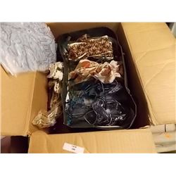 BOX OF GLASS BRICKS & CHRISTMAS ITEMS