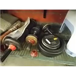 LOT OF ASSORTED WEIGHT LIFTING ITEMS