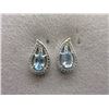 Image 1 : EARRINGS - NEW OVAL FACETED BLUE TOPAZ & ROUND FACETED YELLOW CHAMPAGNE DIAMONDS IN STERLING SILVER 