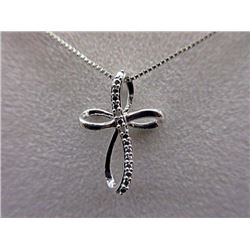 NECKLACE - 2 ROUND FACETED WHITE DIAMONDS IN STERLING SILVER CROSS DESIGNED SETTING - RETAIL ESTIMAT