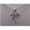 Image 1 : NECKLACE - 2 ROUND FACETED WHITE DIAMONDS IN STERLING SILVER CROSS DESIGNED SETTING - RETAIL ESTIMAT