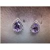 Image 2 : EARRINGS - PURPLE AMETHYST & DIAMONDS IN STERLING SILVER STUD DESIGNED SETTING  - RETAIL ESTIMATE $3