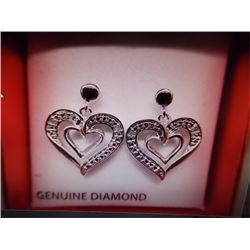EARRINGS - 4 ROUND FACETTED DIAMONDS IN STERLING SILVER HEART DESIGNED SETTING - RETAIL ESTIMATE $30