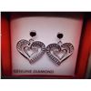 Image 1 : EARRINGS - 4 ROUND FACETTED DIAMONDS IN STERLING SILVER HEART DESIGNED SETTING - RETAIL ESTIMATE $30