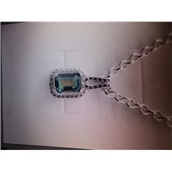 NECKLACE - EMERALD FACETED OCEAN BLUE MYSTIC TOPAZ IN STERLING SILVER SETTING - RETAIL ESTIMATE $350