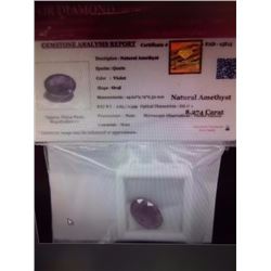 GEMSTONE - 8.27 CT OVAL FACETED VIOLET AMETHYST - ICLUDES GEMSTONE ANALYSYS REPORT - RETAIL ESTIMATE