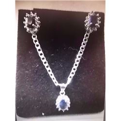 NECKLACE & EARRINGS - 1.85 CTW SAPPHIRE & DIAMONDS IN STERLING SILVER SETTING - INCLUDES CERTIFICATE