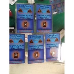 SILVER BULLION - 5 X CERTIFIED .999 FINE SILVER BARS - 2013 MINTING