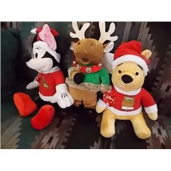 ASSORTED - 3 STUFFIES & 2 CHRISTMAS ORNAMENTS