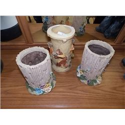 LARGE CANDLE & 2 CERAMIC VASES