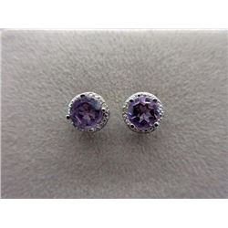 EARRINGS- 1.5 CTW AMETHYST & DIAMONDS IN STERLING SILVER SETTING - RETAIL ESTIMATE $300