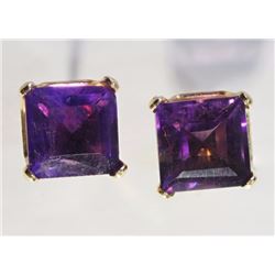 EARRINGS- AMETHYST IN 14K YELLOW GOLD SETTING - INSURANCE VALUE $573