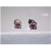 Image 1 : EARRINGS - NEW .34CTW SQUARE CUSION CUT TOURMALINES & 24 ROUND FACETED DIAMONDS IN 10K WHITE GOLD SE