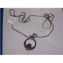 NECKLACE -IRISH CLADDAGH STERLING SILVER NECKLACE WITH 14KT ACCENTS - INCLUDES 17' STERLING SILVER C