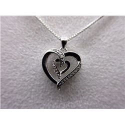 NECKLACE - 2 ROUND FACETED WHITE DIAMONDS IN STERLING SILVER HEART DESIGNED SETTING - RETAIL ESTIMAT