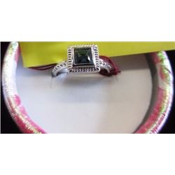 RING - STERLING SILVER & SQUARE CUT BLUE CRYSTAL IN STERLING SILVER SETTING - SZ 7 - RETAIL ESTIMATE