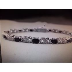 BRACELET - 6.05CT RICH DEEP BLUE SAPPHIRE & DIAMOND IN STERLING SILVER INFINITY LINK DESIGNED SETTIN