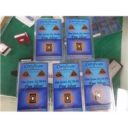 SILVER BULLION - 5 X CERTIFIED .999 FINE SILVER BARS - 2013 MINTING