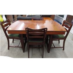 WALNUT TABLE & 4 DINING CHAIRS - 36" X 50" TABLE TOP
